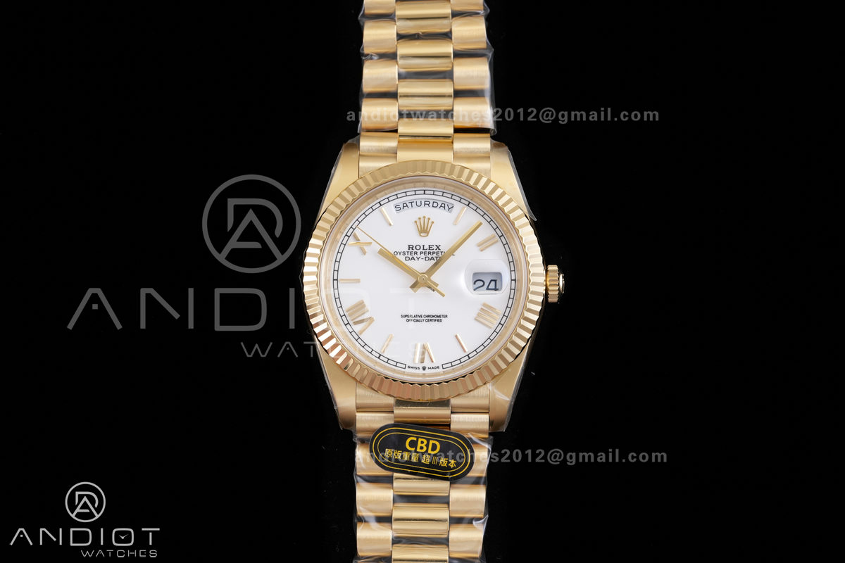 Day Date 40 YG CBDF 1:1 Best Edition White Roman Dial on President Bracelet VR3255 (210g)