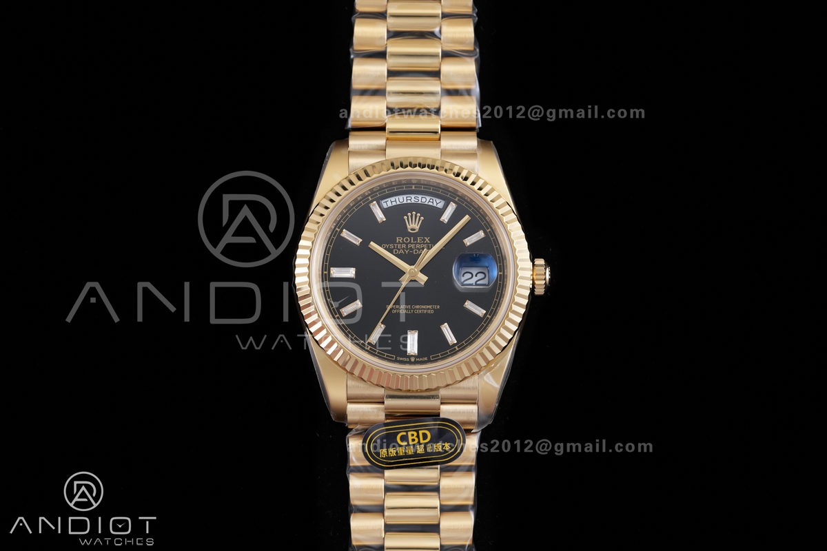 Day Date 40 YG CBDF 1:1 Best Edition Black Crystal Dial on President Bracelet VR3255 (210g)
