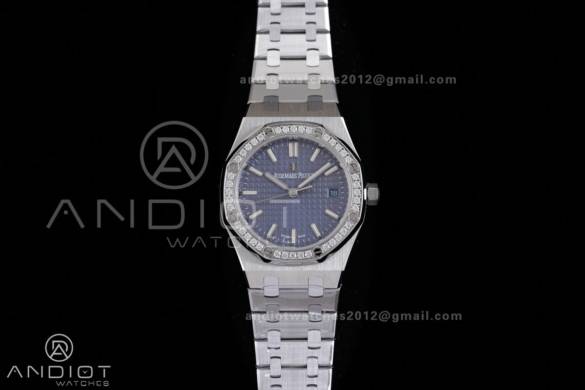Royal Oak 34mm 77350 SS 8F Best Edition Blue Dial Diamond Bezel on SS Bracelet A5800