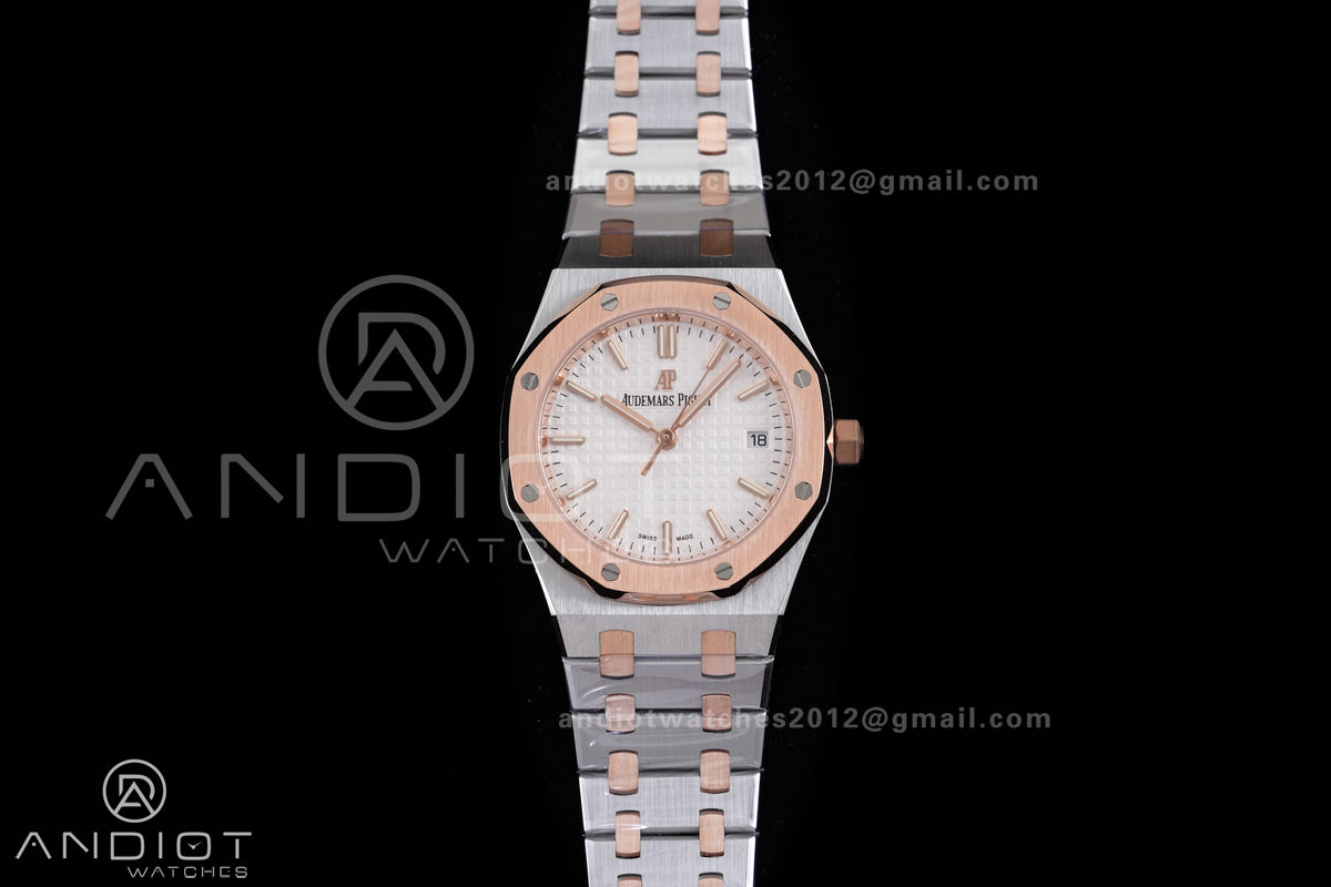 Royal Oak 34mm 77350 SS/RG 8F Best Edition White Dial on SS/RG Bracelet A5800
