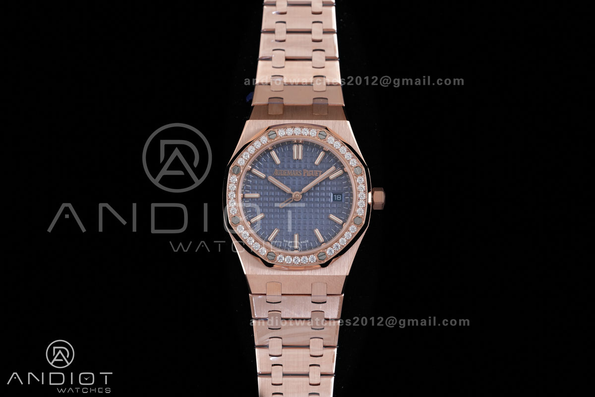Royal Oak 34mm 77450 RG Diamonds Bezel 8F Best Edition Blue Dial Diamond Bezel on RG Bracelet A5800
