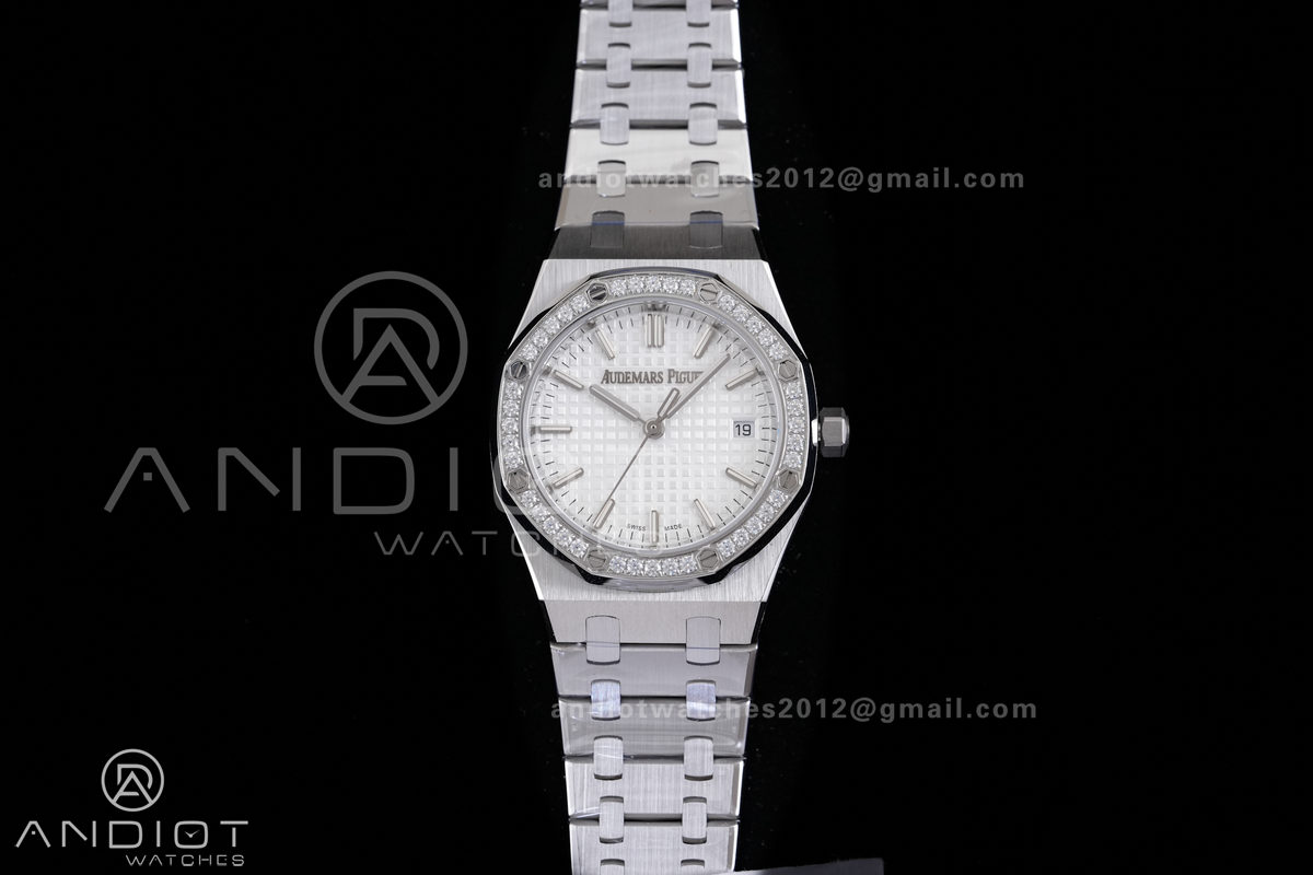 Royal Oak 34mm 77450 SS 8F Best Edition White Dial Diamond Bezel on SS Bracelet A5800