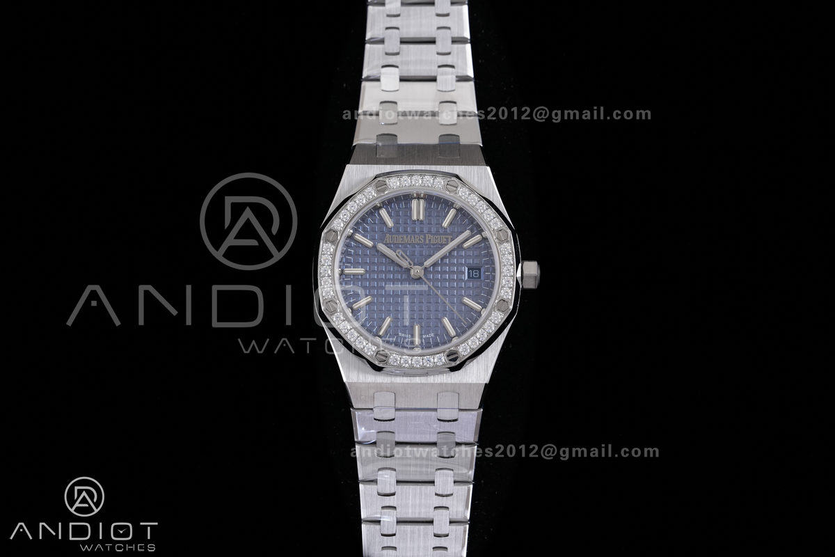 Royal Oak 34mm 77450 SS 8F Best Edition Blue Dial Diamond Bezel on SS Bracelet A5800