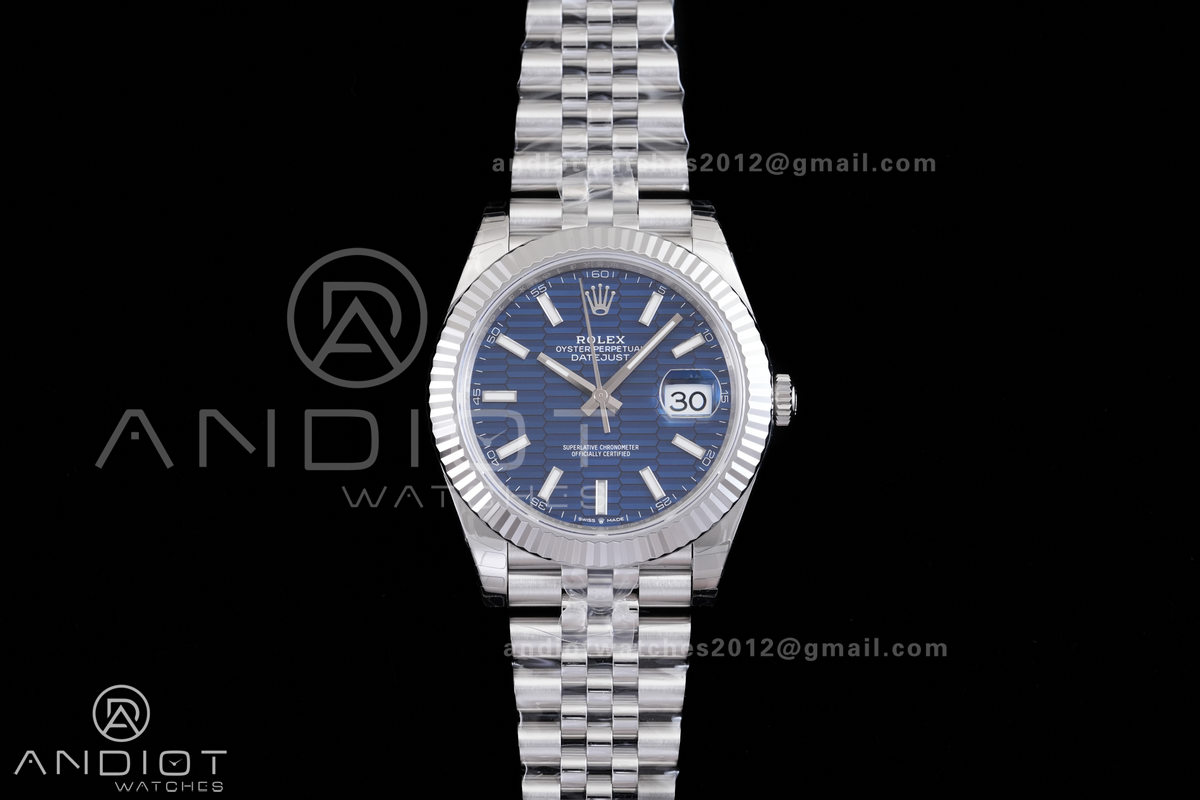 DateJust 41 126334 904L SS VSF 1:1 Best Edition V2 Blue Fluted Dial Stick Marker On Jubilee Bracelet DD3235