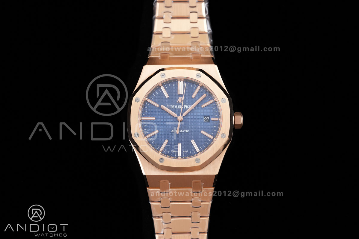 Royal Oak 41mm 15400 RG ZF 1:1 Best Edition Blue Textured Dial on RG Bracelet V2 SA3120 Super Clone