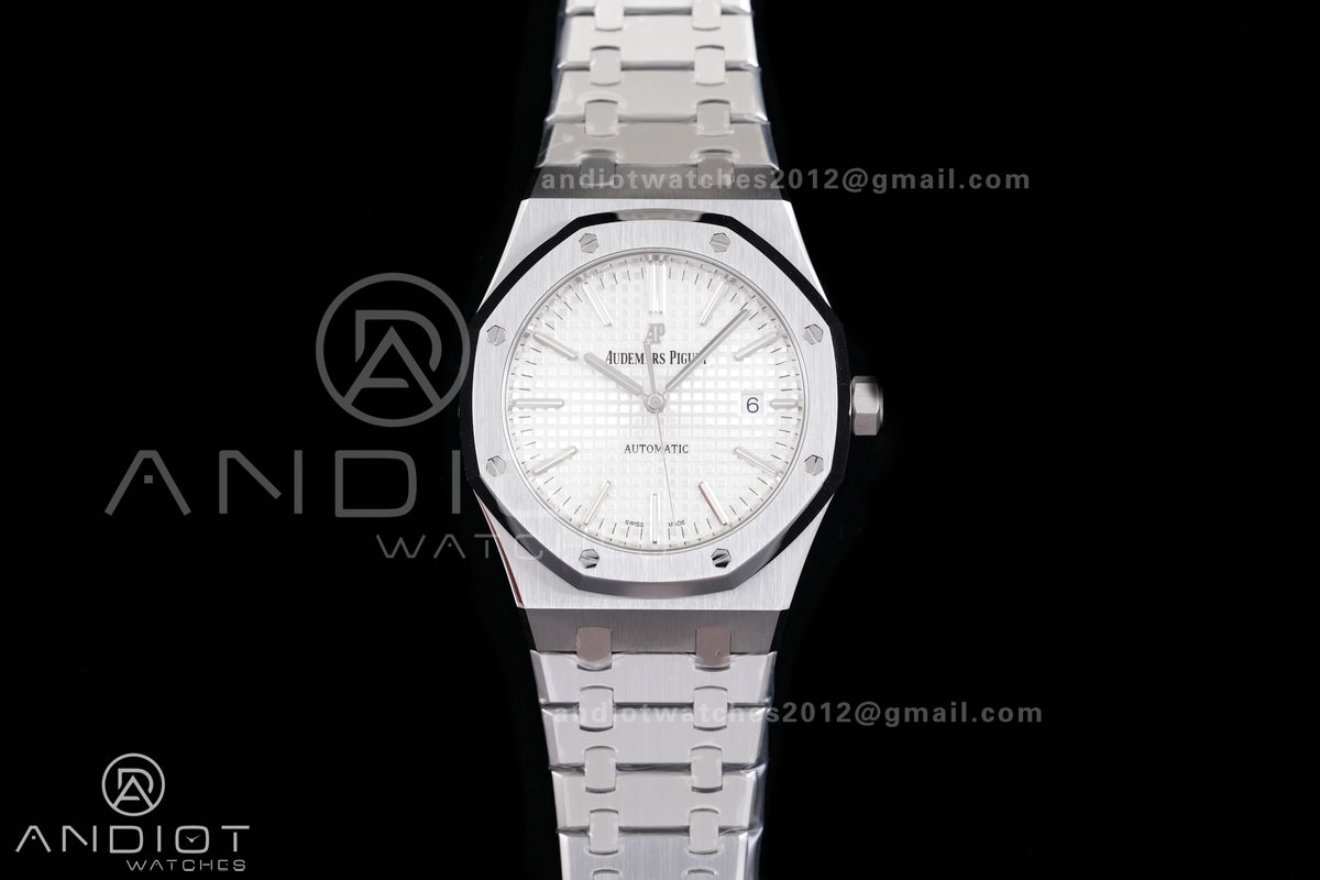 Royal Oak 41mm 15400 SS ZF 1:1 Best Edition White Textured Dial on SS Bracelet V2 SA3120 Super Clone