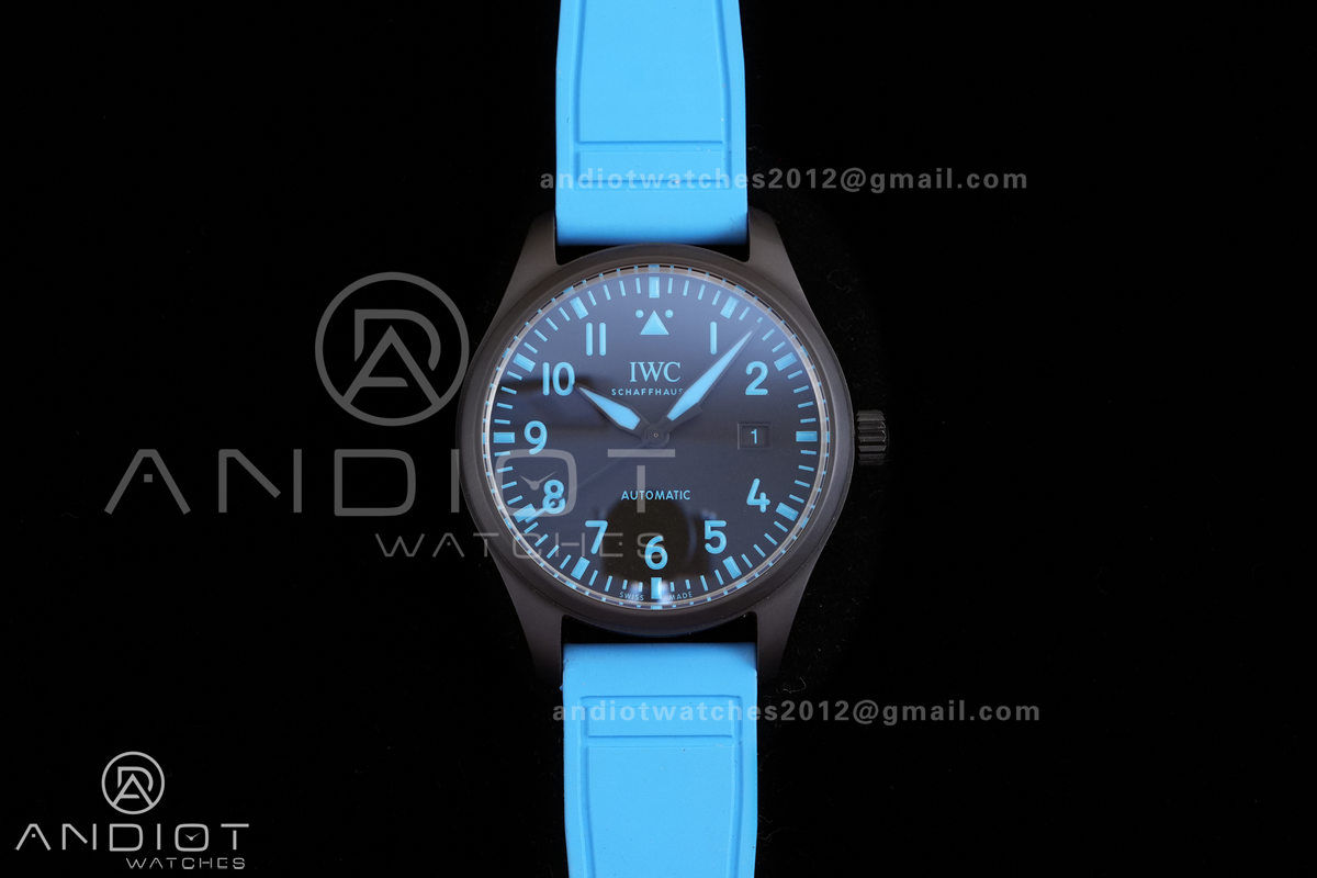 IWC Pilot 41 Top Gun  Ceramic IW328107 M+F Best Edition on Blue Rubber Strap MIYOTA 9015
