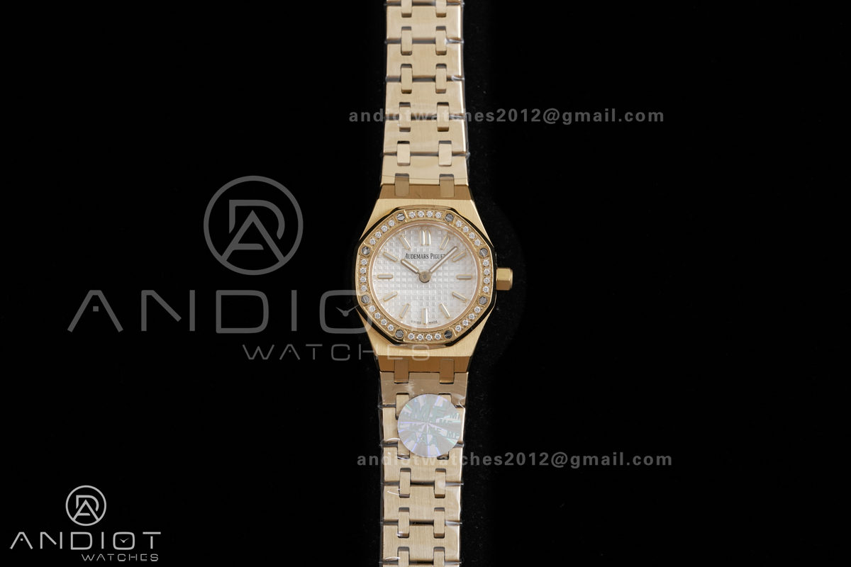 Royal Oak 23mm YG MF 1:1 Best Edition White Dial Diamond Bezel on YG Bracelet Quartz