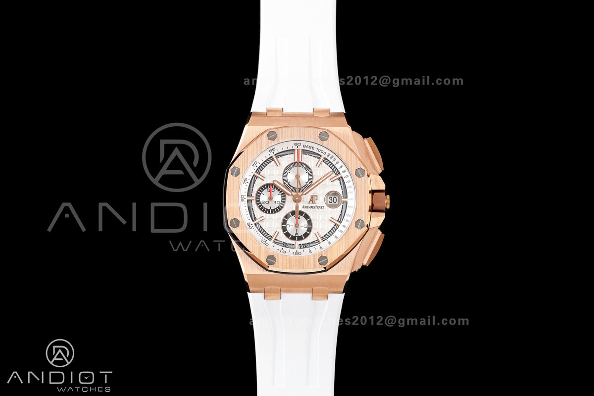 Royal Oak Offshore 44mm RG JF 1:1 Best Edition White Dial on Rubber Strap A3126
