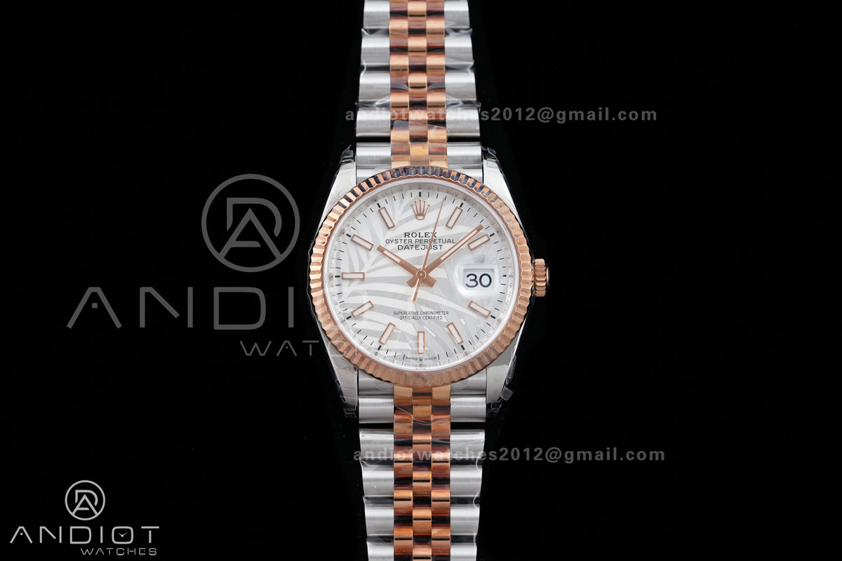 DateJust 36 SS/RG 126231 VSF 1:1 Best Edition 904L Steel Silver Leaves Dial on Jubilee Bracelet VS3235
