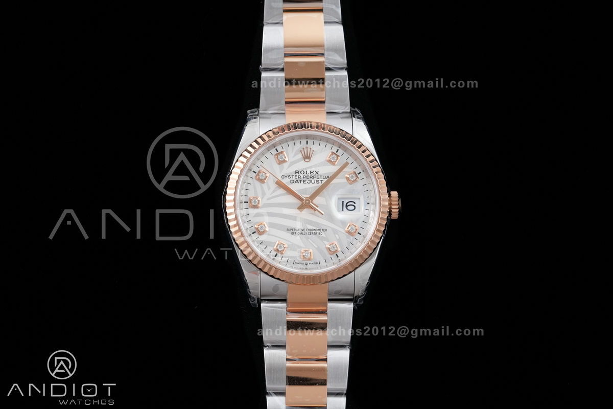 DateJust 36 SS 126231 VSF 1:1 Best Edition 904L SS/RG Silver Leaves Dial on Oyster Bracelet VS3235