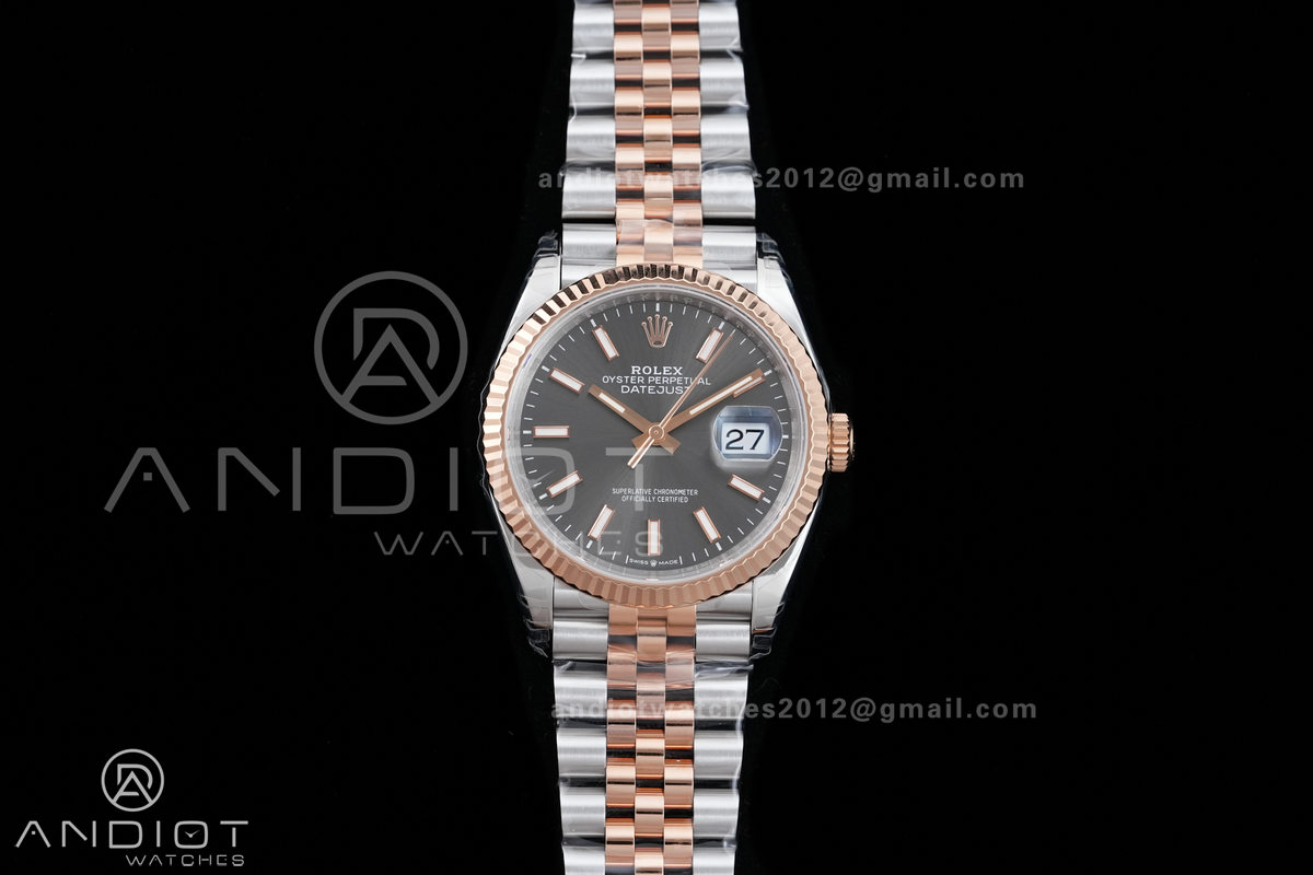 DateJust 36 SS/RG 126231 VSF 1:1 Best Edition 904L Steel Gray Stick Dial on Jubilee Bracelet VS3235