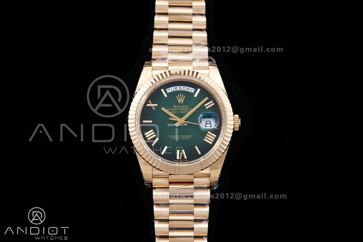 DayDate 40 228238 VSF 1:1 Best Edition Green Ombre Roman Dial on President Bracelet VS3255