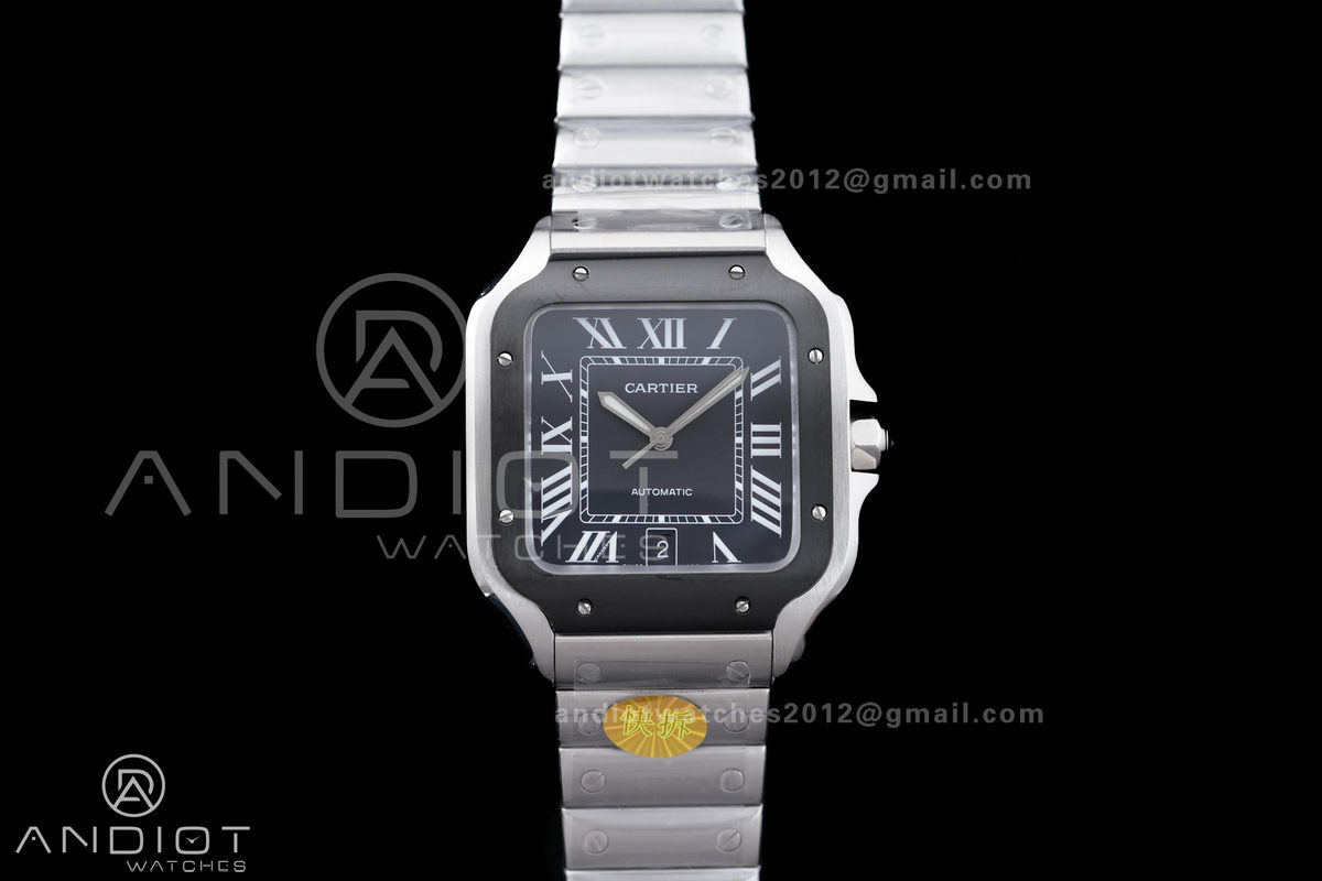 Santos de Cartier XL 40mm SS AF Black Dial Black Bezel SS Bracelet MIYOTA 9015