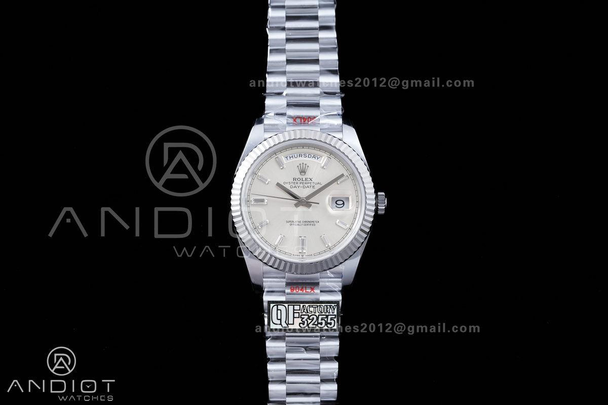 DayDate 40 SS QF 1:1 Best Edition Sliver Crystal Dial on President Bracelet VR3255 V8 (Gain Weight)
