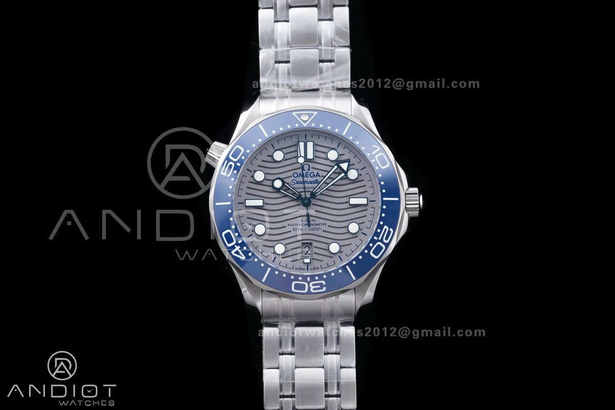 Seamaster Diver 300M Blue Ceramic Bezel V4 VSF 1:1 Best Edition Gray Dial On SS Bracelet Super Clone Asian 8800