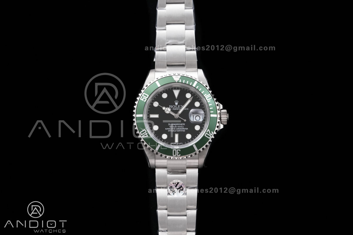 Submariner 16610 LV Green No Rehaut Engraving 904L Steel ARF 1:1 Kermit Best Edition on SS Bracelet SH3135