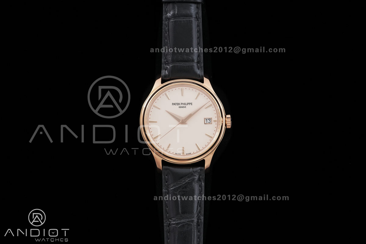 Calatrava 5227 RG 3KF 1:1 Best Edition White Dial on Black Leather Strap A324 Super Clone V2