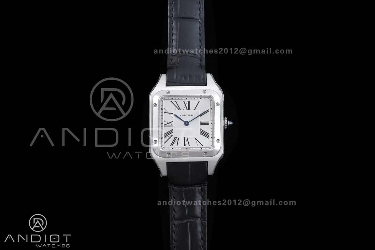 Santos Dumont 31.4mm SS AF 1:1 Best Edition Silver Dial on Black Leather Strap A157