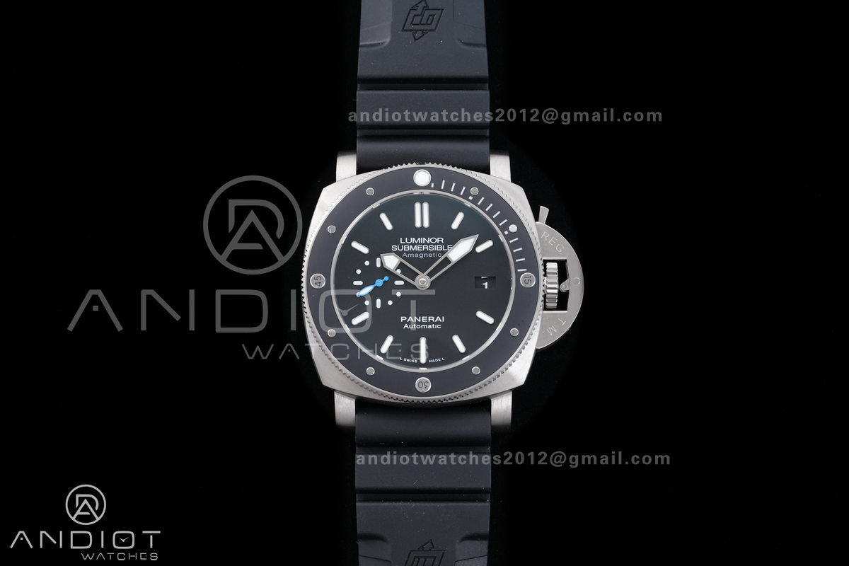 PAM1389 Titanium Submersible Black Ceramic Bezel  VSF 1:1 Best Edition Black Dial On Black Rubber Strap P.9010 Clone