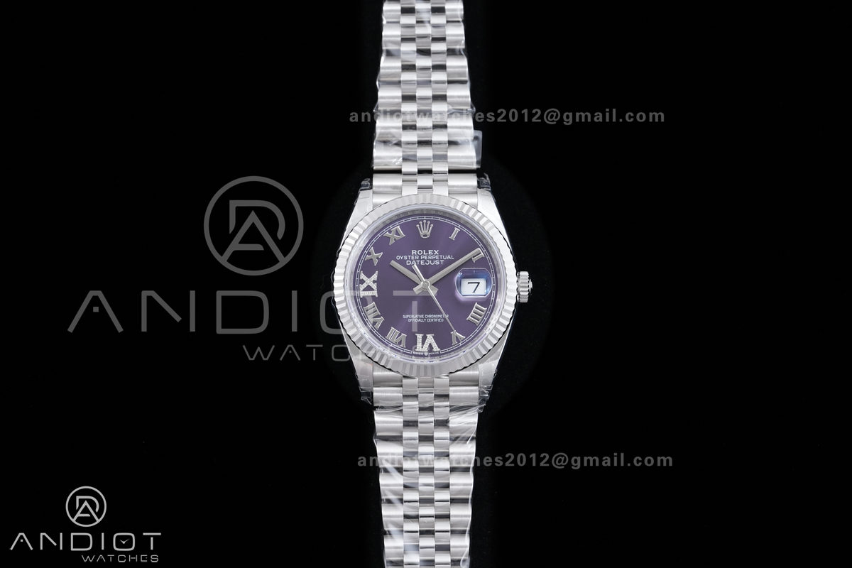DateJust 36 SS 126234 VSF 1:1 Best Edition Purple Diamond Roman Dial on Jubilee Bracelet VS3235 V2