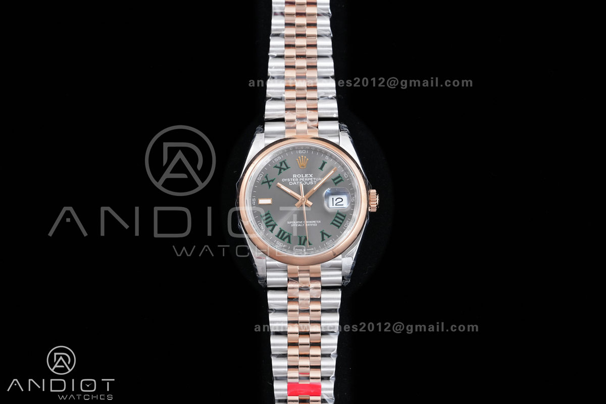 DateJust 36 126201 SS/RG VSF 1:1 Best Edition Gray Dial Green Roman on Jubilee Bracelet VS3235 V2