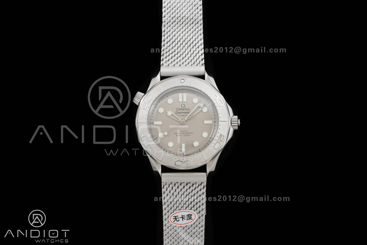 Seamaster 300M Diver 42mm SS ORF Best Edition Gray Dial On SS Mesh Bracelet Super Clone 8806 (Free Rubber Strap)Free Sprung