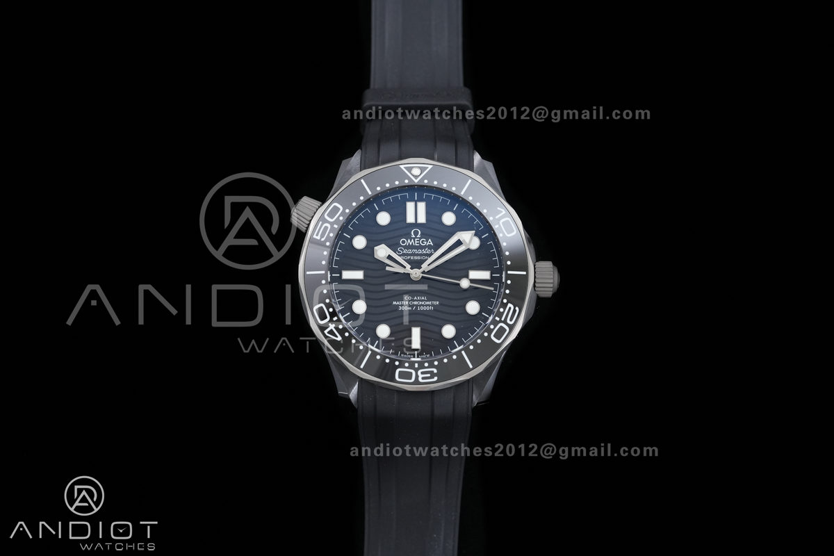 Seamaster Diver 300M Black Ceramic/SS ORF 1:1 Best Edition Black Dial On Black Rubber Strap Super Clone Asian 8806 Free Sprung
