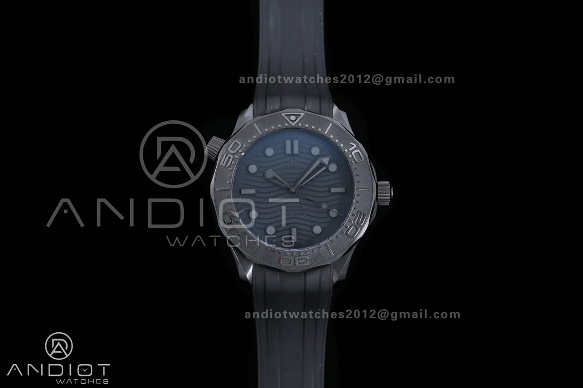 Seamaster Diver 300M Black Ceramic/DLC ORF 1:1 Best Edition Black Dial On Black Rubber Strap Super Clone Asian 8806 Free Sprung