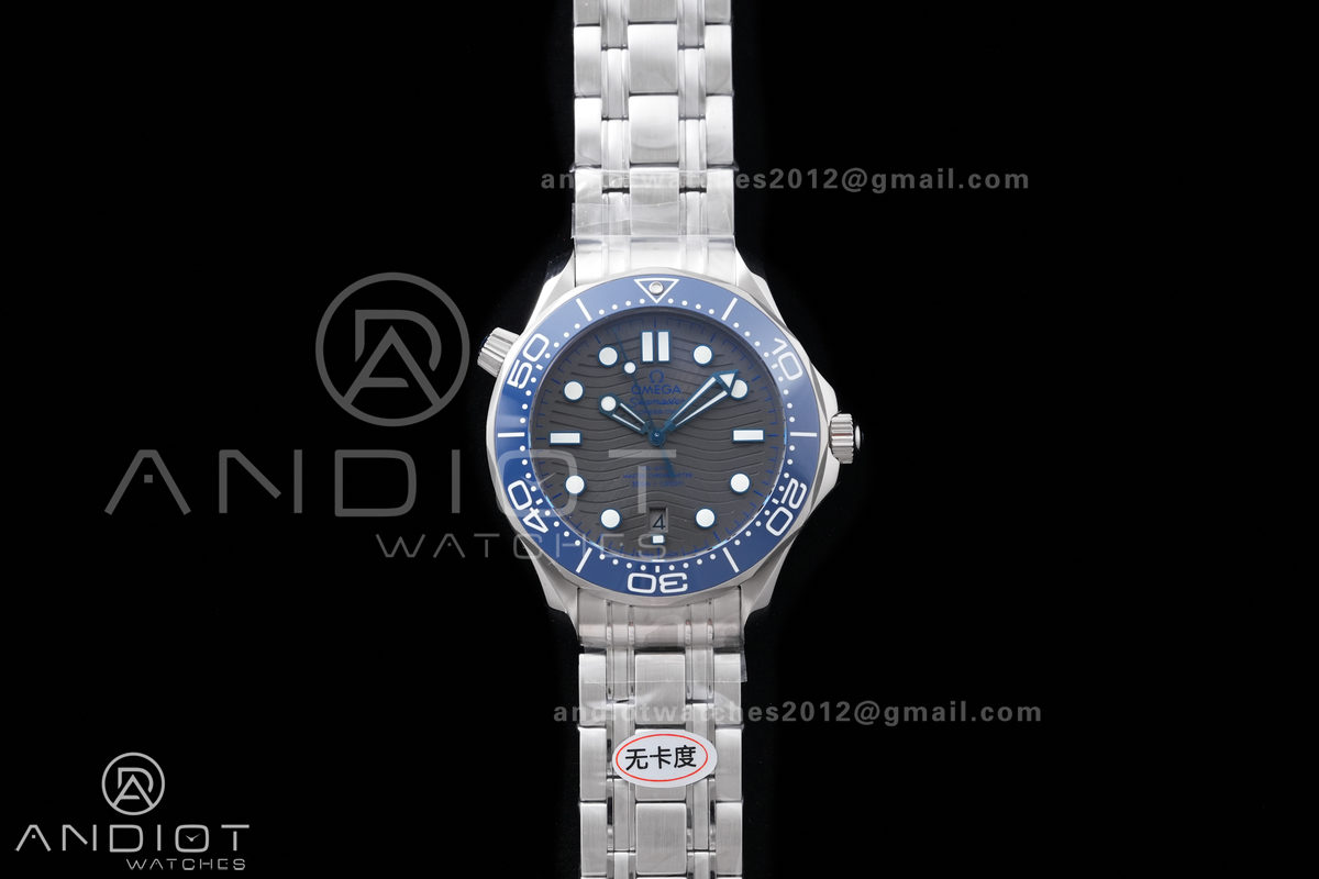 Seamaster Diver 300M Blue Ceramic Bezel Free Sprung ORF 1:1 Gray Dial On SS Bracelet Asian Super Clone 8800
