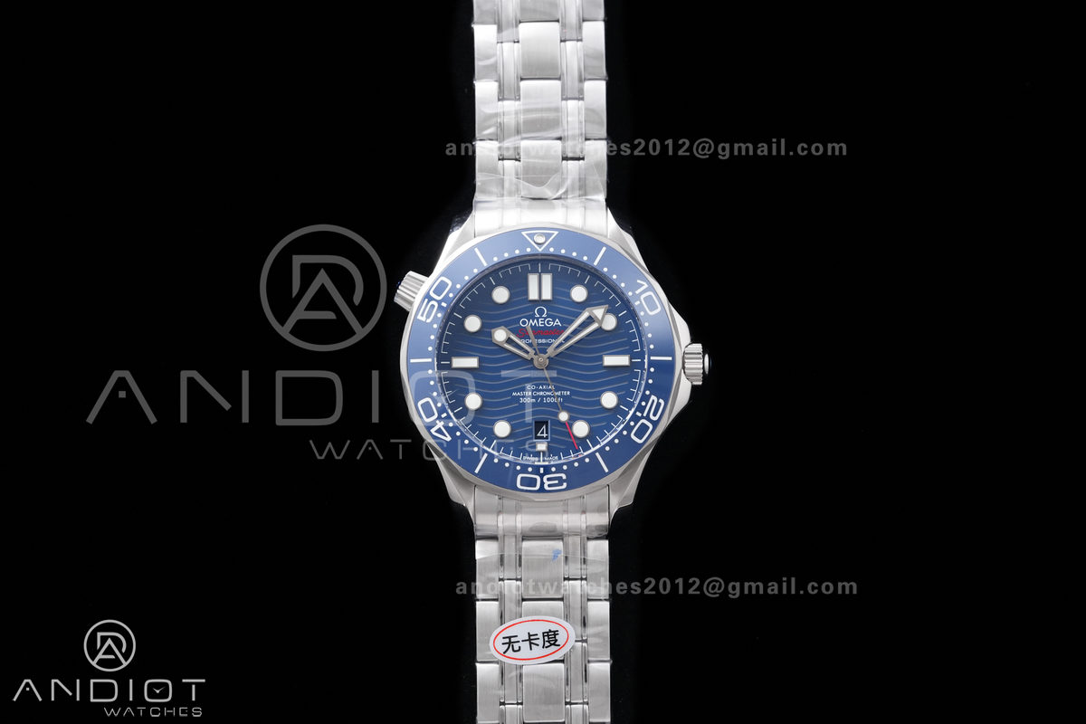 Seamaster Diver 300M Blue Ceramic Bezel Free Sprung ORF 1:1 Blue Dial On SS Bracelet Asian Super Clone 8800