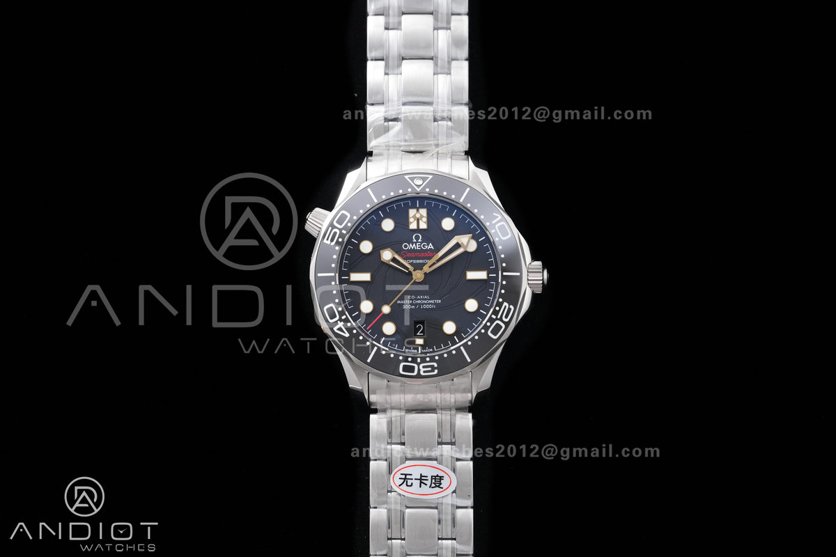 Seamaster Diver 300M 007 Free Sprung ORF 1:1 Black Dial On SS/RG Bracelet Asian Super Clone 8800