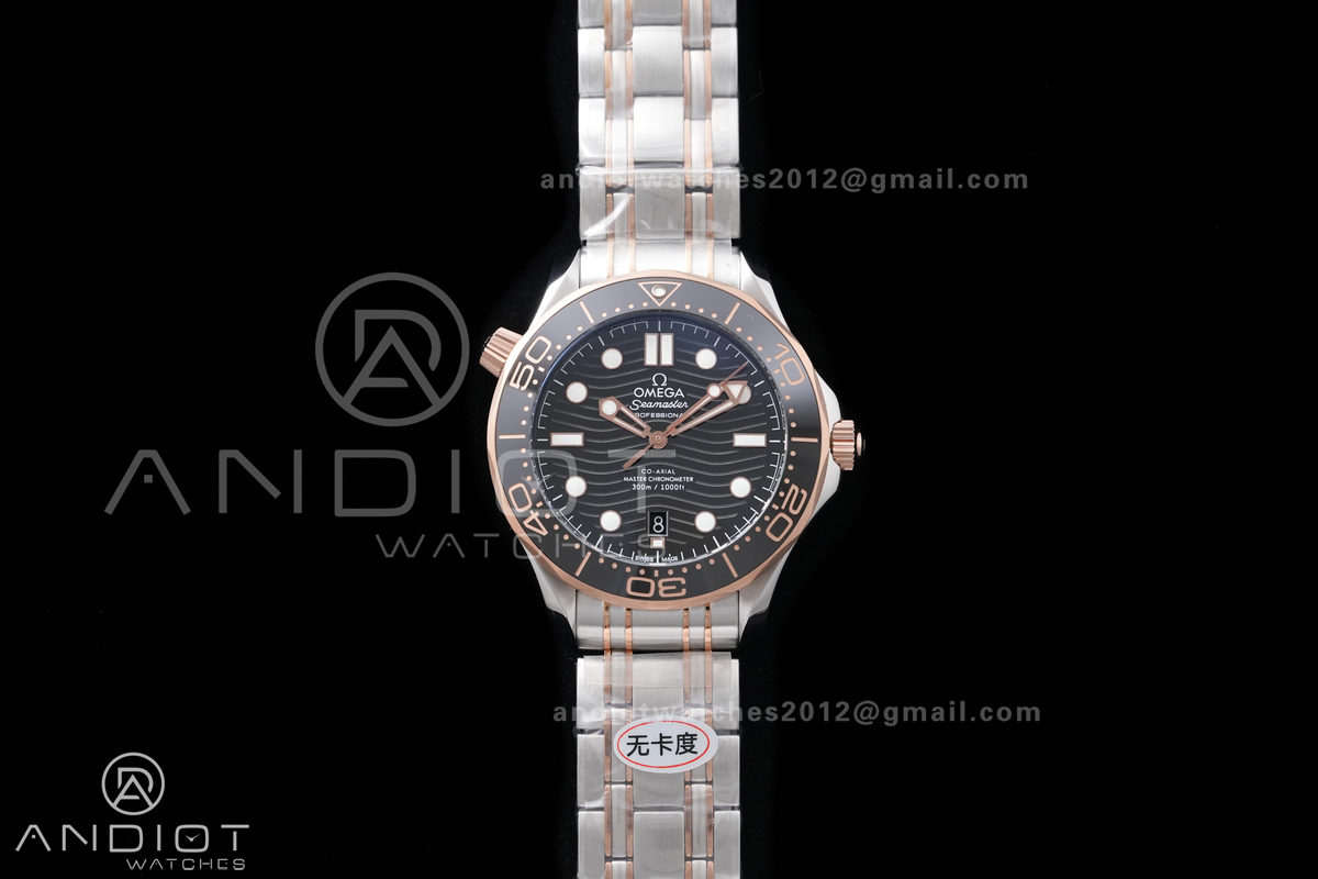 Seamaster Diver 300M Black Ceramic Bezel Free Sprung ORF 1:1 Black Dial On SS/RG Bracelet Asian Super Clone 8800
