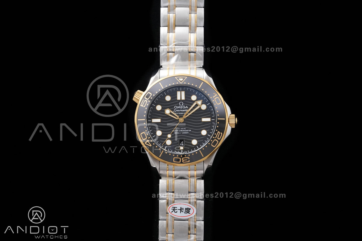 Seamaster Diver 300M Black Ceramic Bezel Free Sprung ORF 1:1 Black Dial On SS/YG Bracelet Asian Super Clone 8800